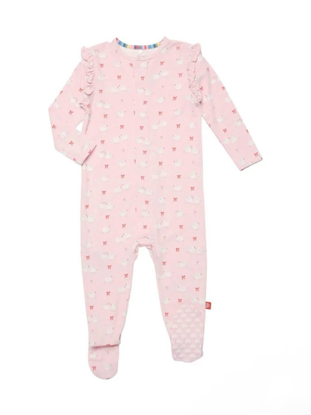 Magnetic Me Pink Swan & Bow Footed One-Piece with Ruffle Shoulders